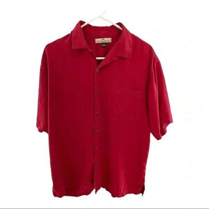 Tommy Bahama 100% Silk Short Sleeve Button Up Red Shirt Sz M
